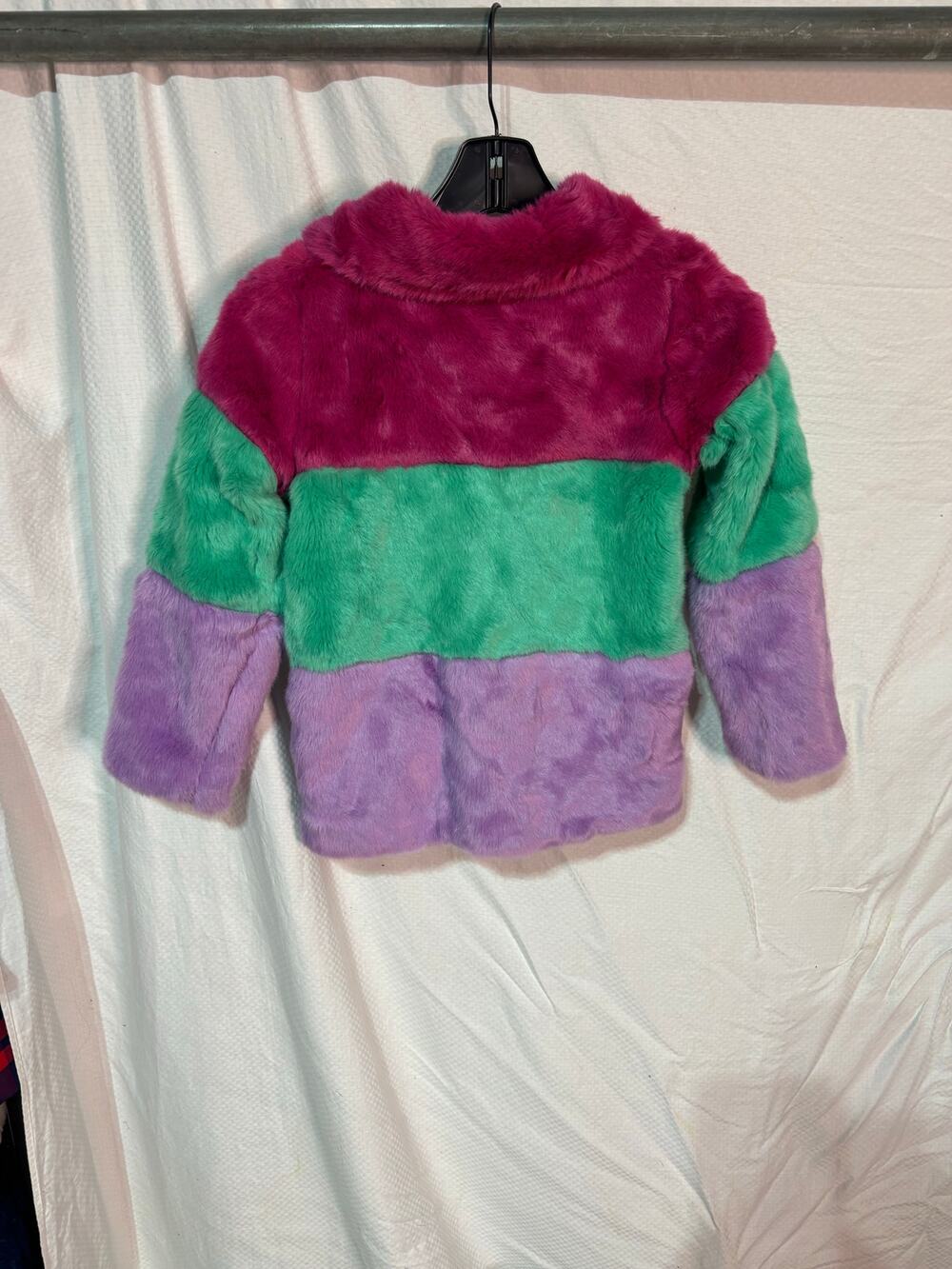 Hatley 8 rainbow 3 bold color fair fur jacket lined side entry pockets euc